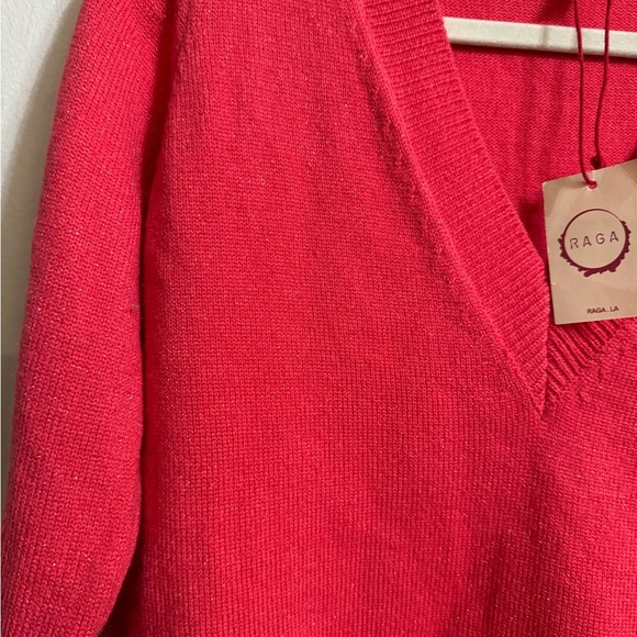 Anthropologie RAGA Deep V Neck Sweater Pink Coral Knit Size XS NWT - Picture 3 of 4